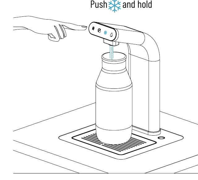 Cold water pouring: push the cold button and hold